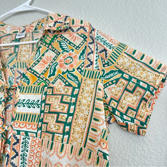 Billa77 Women's Floral and Geometric Print Women's Front Tie Top - Picture 2 of 9